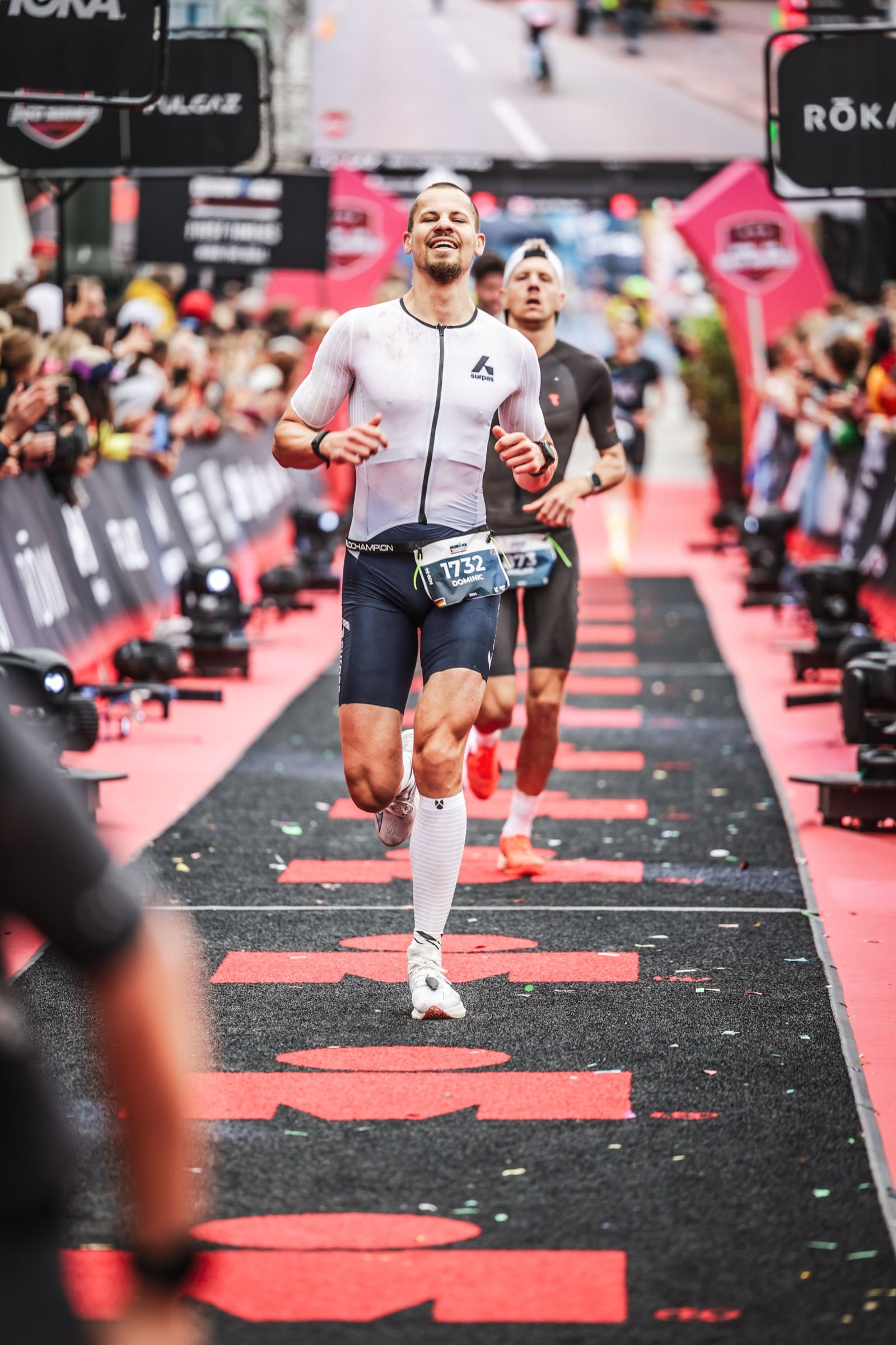 Dominic Thormann finishing his first Ironman, 2024